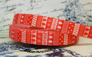 Satin ribbon with Christmas print